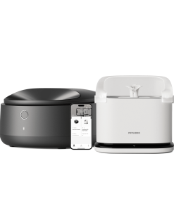 Polar Wet Food Feeder & RFID Smart Fountain Bundle - Black / Plastic bowl